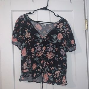American Eagle Floral Ruched Crop Top